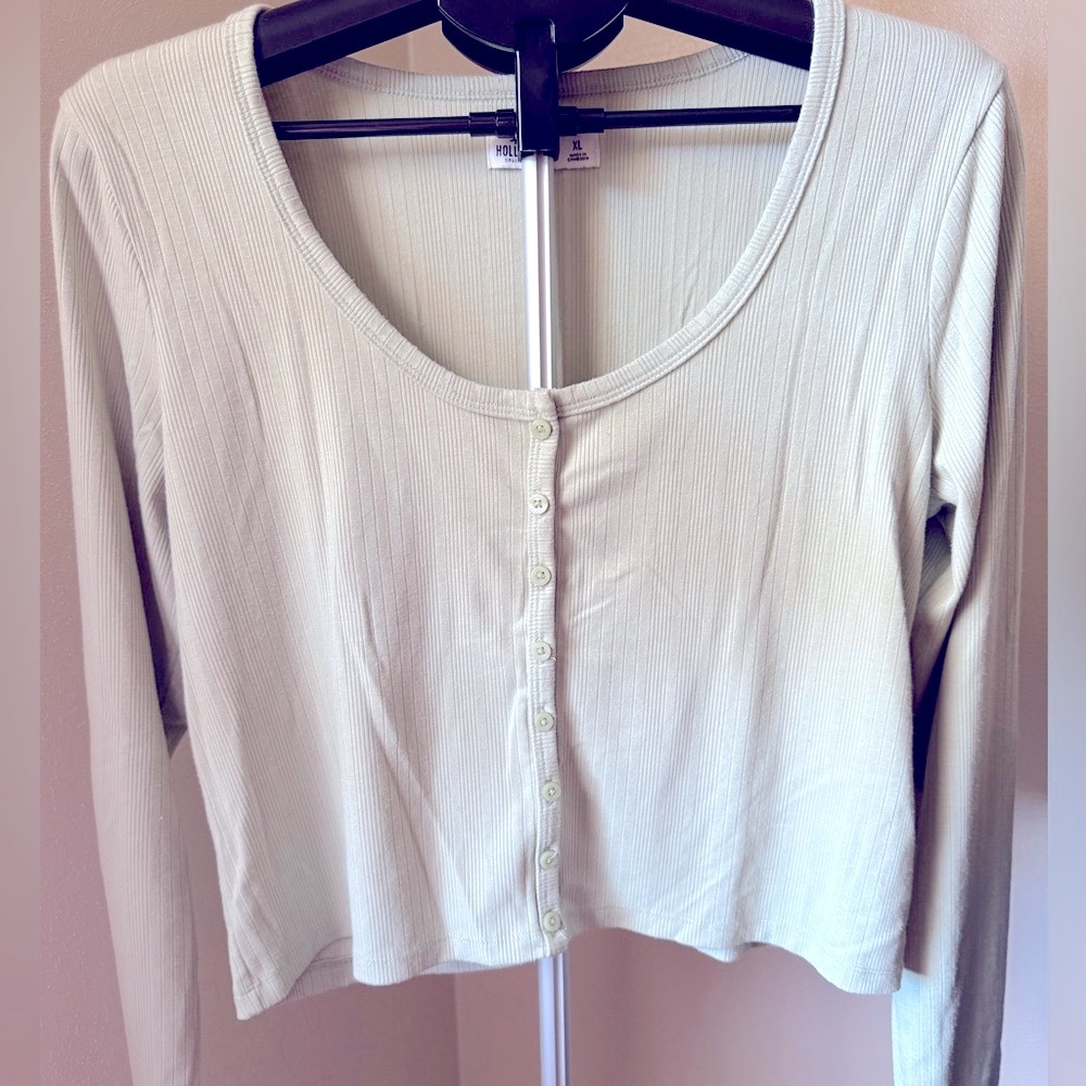 Hollister Gilly Hicks Ribbed Cropped Cardigan – Light Green